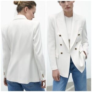 ZARA Tailored Double Breasted Blazer in Oyster White NWOT